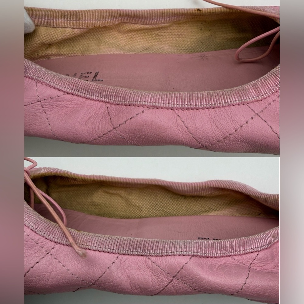 Vintage Authentic Chanel Cambon Ballet Flats~ in Pink/Black Quilted Leather - Picture 14 of 16